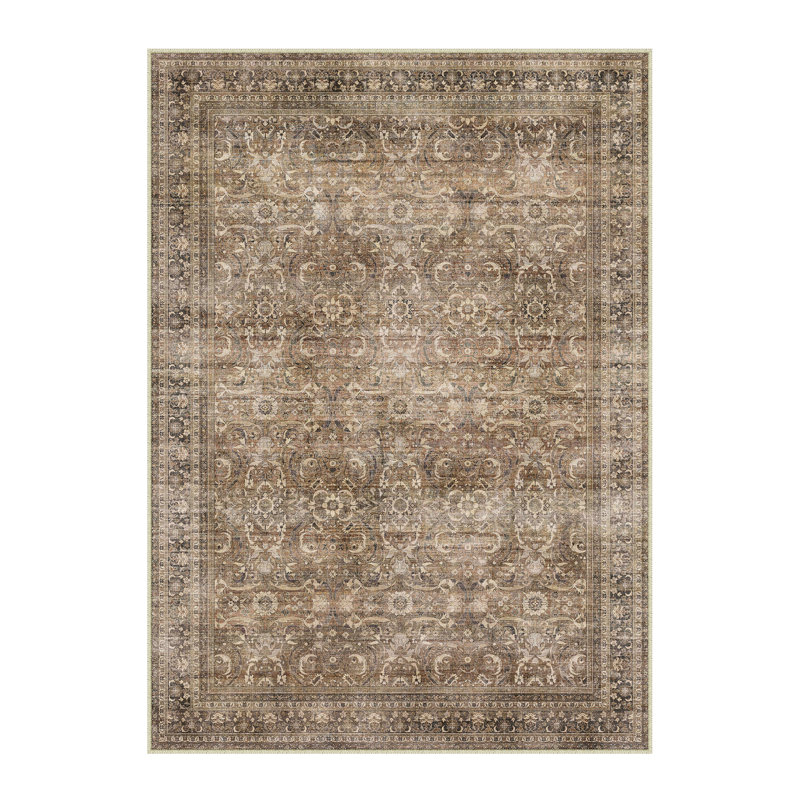 Machine Washable Vintage Floral Area Rug With Non-Slip Rubber Backing, Rectangle 6' x 9'