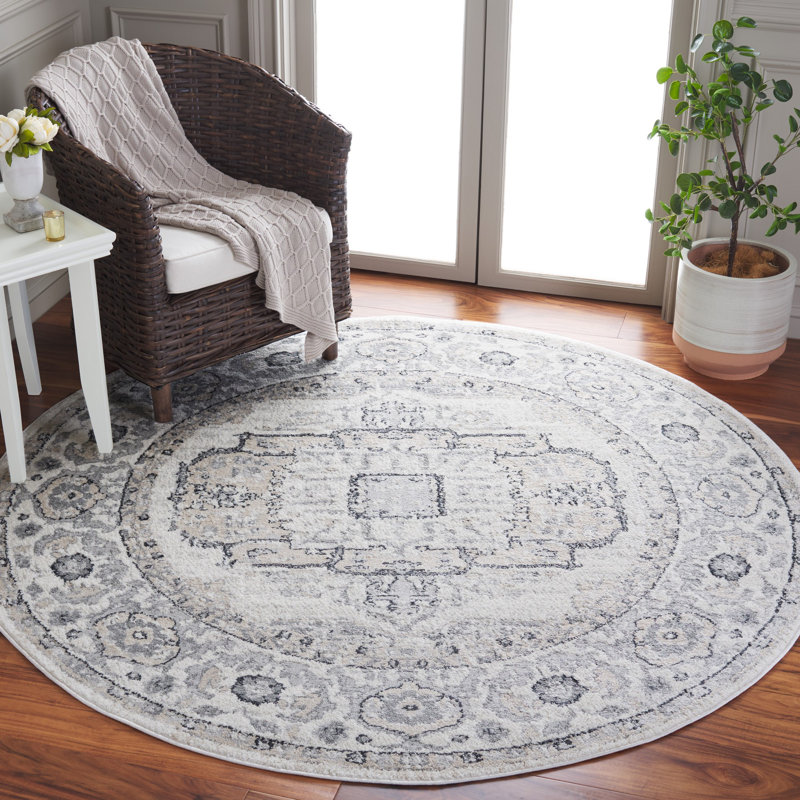 Tapis ivoire / gris Lowrey, Rond 6 pi 7 po