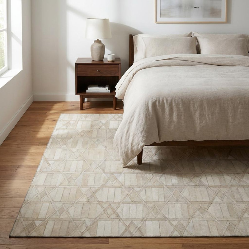 Tapis lavable à motif de losanges ivoire et beige 3 pi x 5 pi avec protection UV