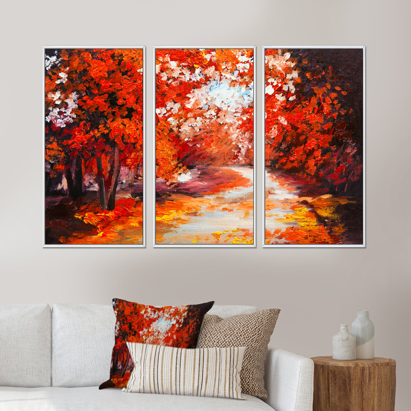 «Forest in the Fall», ensemble d'art mural sur toile encadré paysage, H 28 po x l 36 po, Blanc