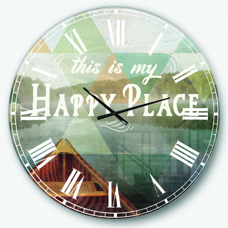 Lake House Happy Quote - Horloge murale traditionnelle, Surdimensionné