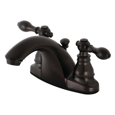 Kingston Brass American Classic Two-Handle 3-Hole Deck Mount 4" Centerset Bathroom Faucet with Plastic Pop-Up