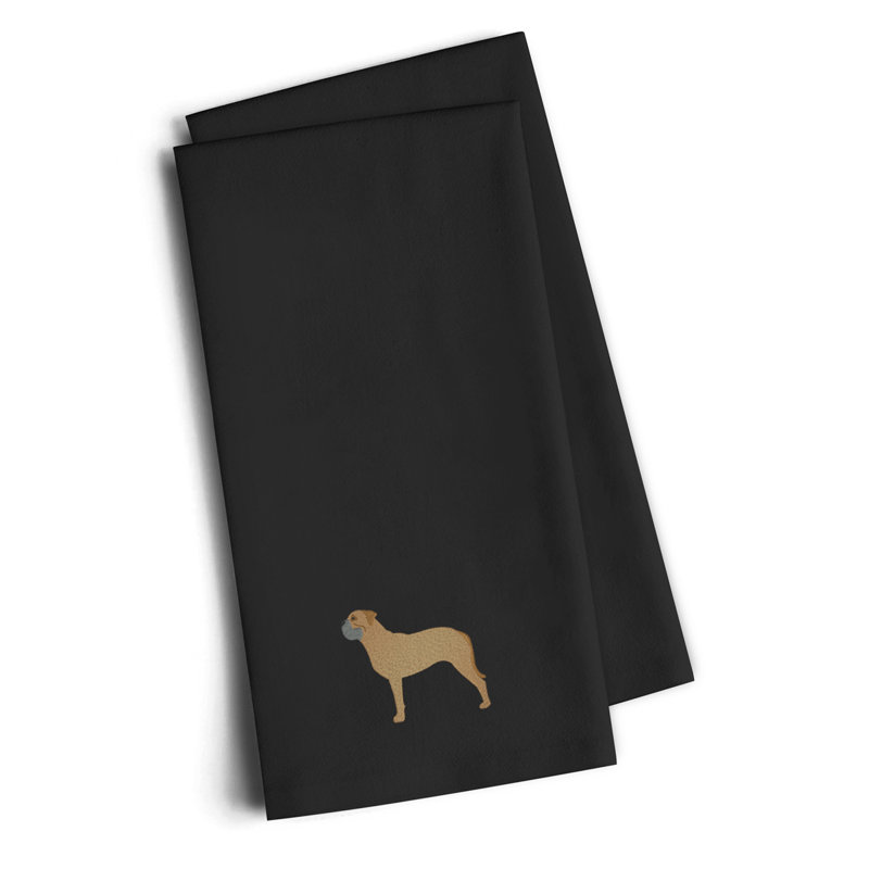 Serviette à thé de cuisine brodée bullmastiff, Noir, H 25 po x l 16 po x P 0,1 po
