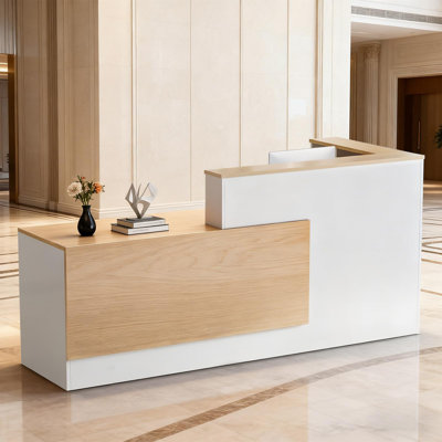 L-Shaped Reception Desk with Lockable Drawers and Storage Shelves, Multi-Functional Computer Desk for Office
