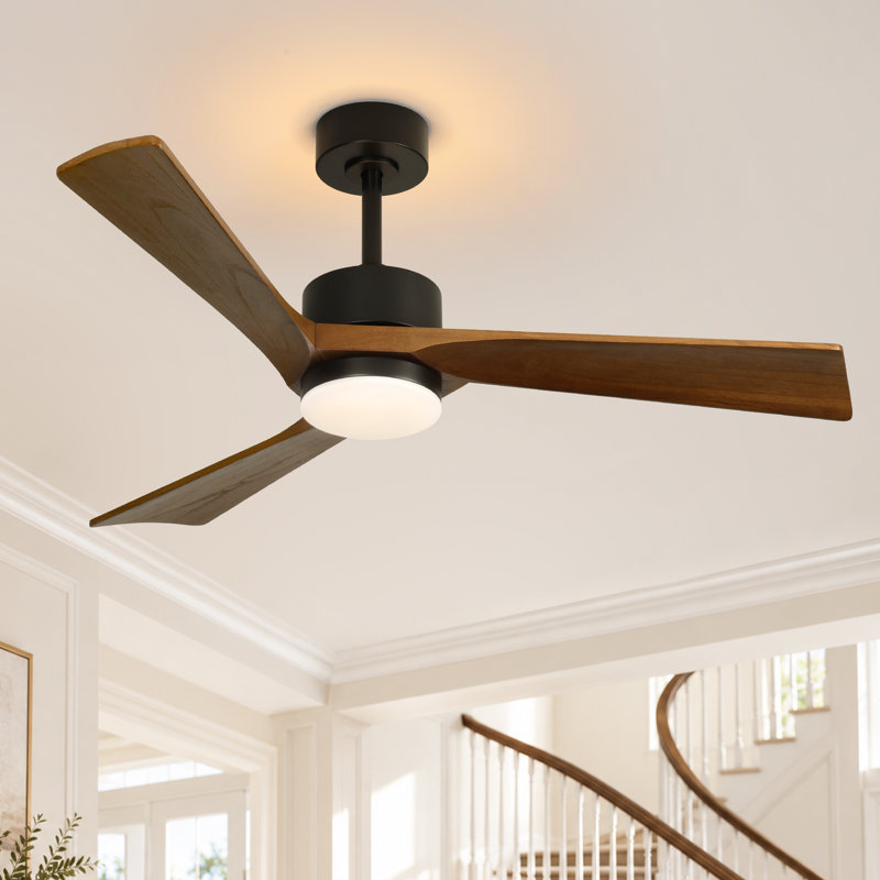 Karlena 52" Modern Solid Wood 3-Blade Ceiling Fan with Dimmable Dual Lighting and Remote Control