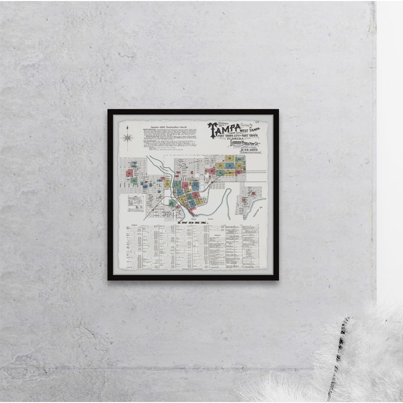 Carte de Tampa, Hillsborough County, Floride - impression d'art graphique sur papier encadré, H 24 po x l 24 po x P 1,5 po