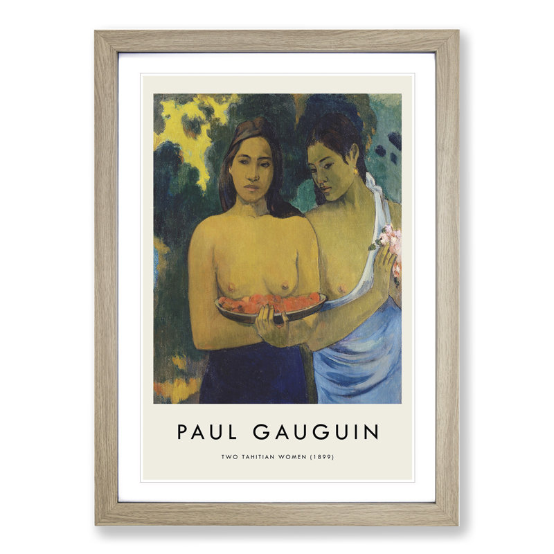 Two Tahitian Women by Paul Gauguin - Picture Frame Art Prints, Oak, 48cm H x 36cm W x 2cm D