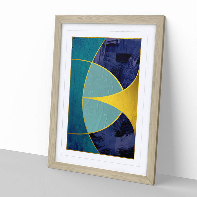 Sweeping Forms Blue Gold - Picture Frame Graphic Art, 36cm H x 27cm W x 2cm D, Oak Framed