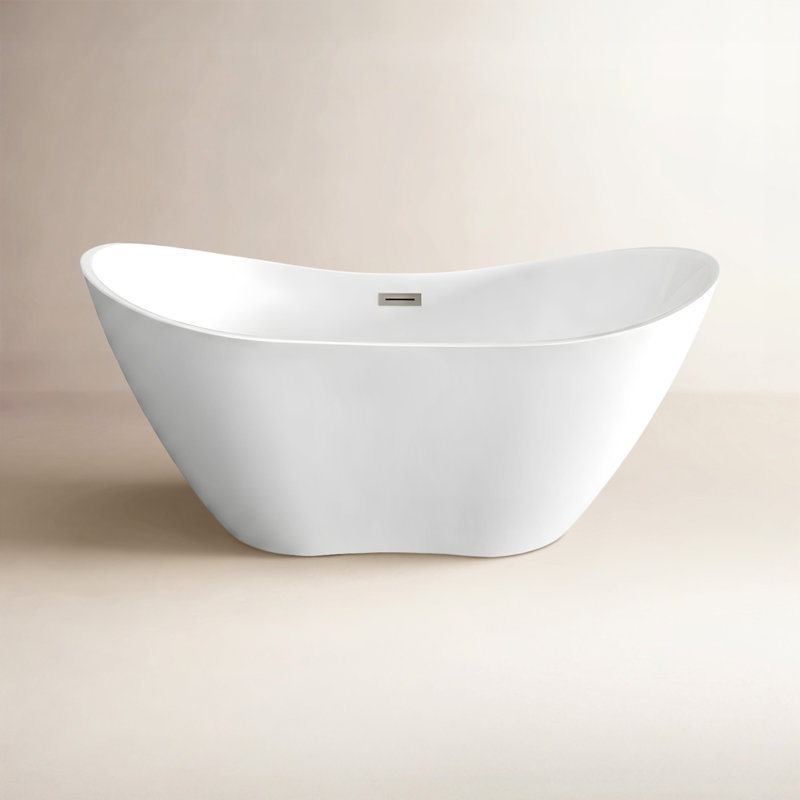 Baignoire de trempage autoportante en acrylique avec drain central 59 po Vanity Art, White/Brushed Nickel