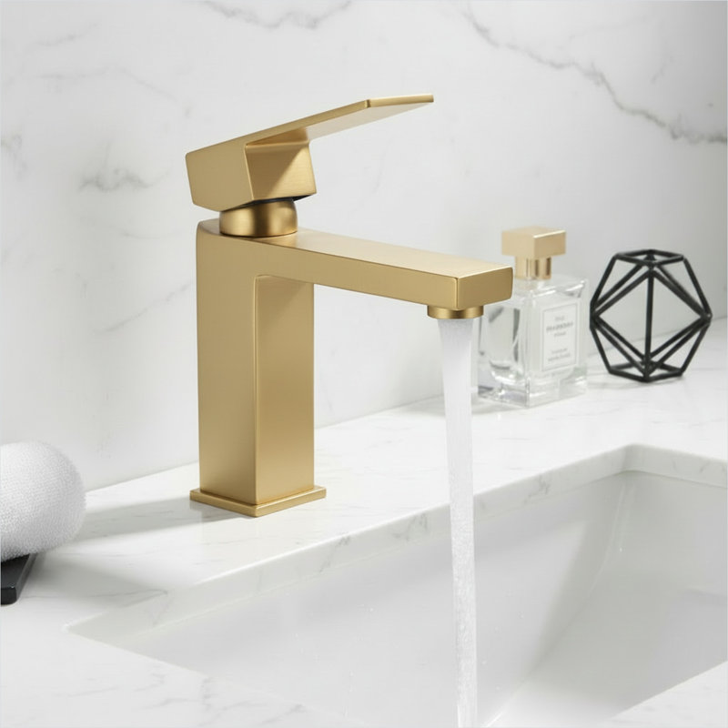 Robinet de salle de bain en métal brossé avec poignée simple, robinet de salle de bain, fabrication en métal, Brushed Gold