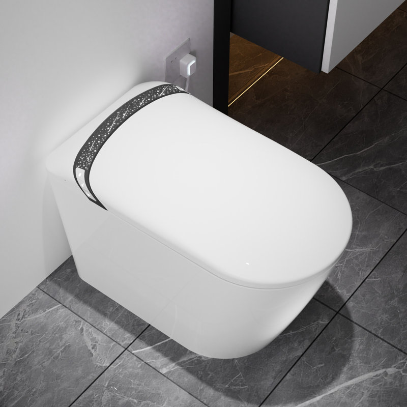 Elongated Smart Toilet With Built - In Bidet, Auto Open/Close Function, Foot Sensor, 1.28 Water Saving Flush, Led Display, Warm Air Dryer, And Heated Seat For Bathroom Luxury