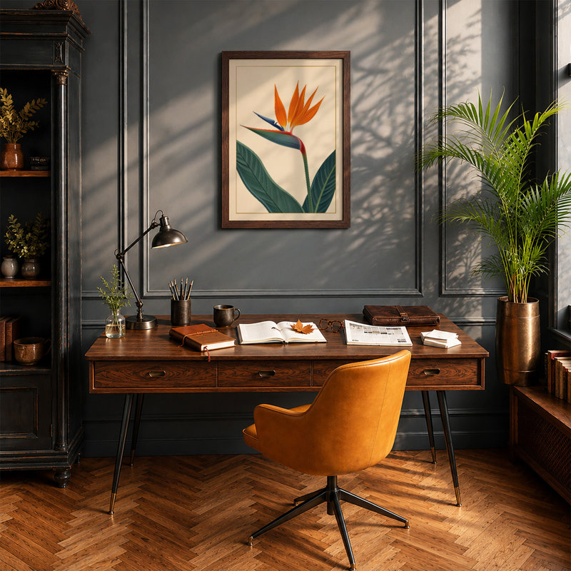 Bird of Paradise Botanical - Framed Print, A4 - 29.7 x 21.0 cm, Walnut