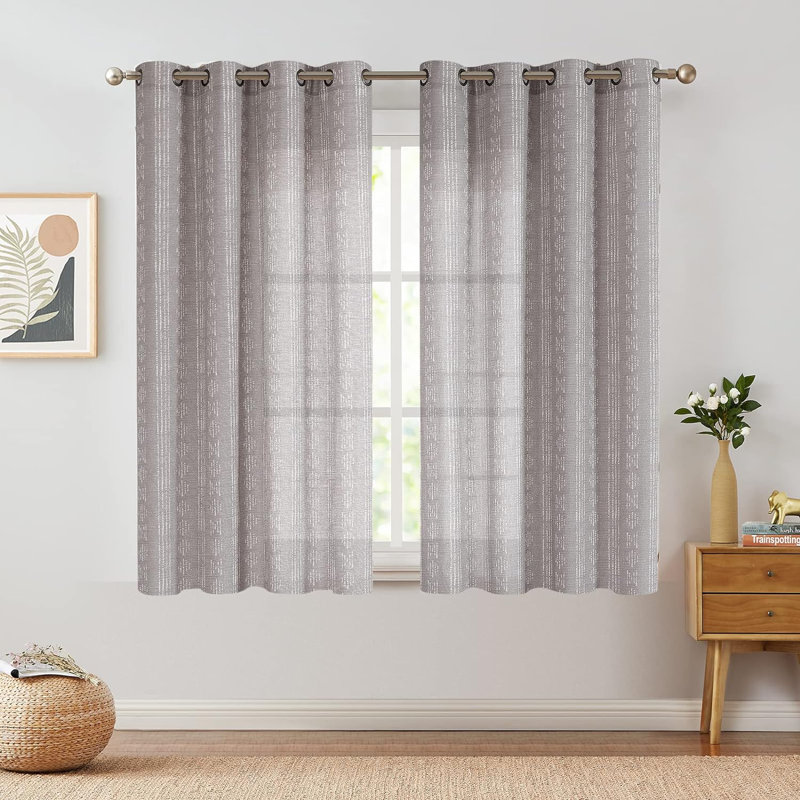 Amadas Linen Semi-Sheer Rod Pocket Curtain Pair, 52" W x 63" L, White/Gray
