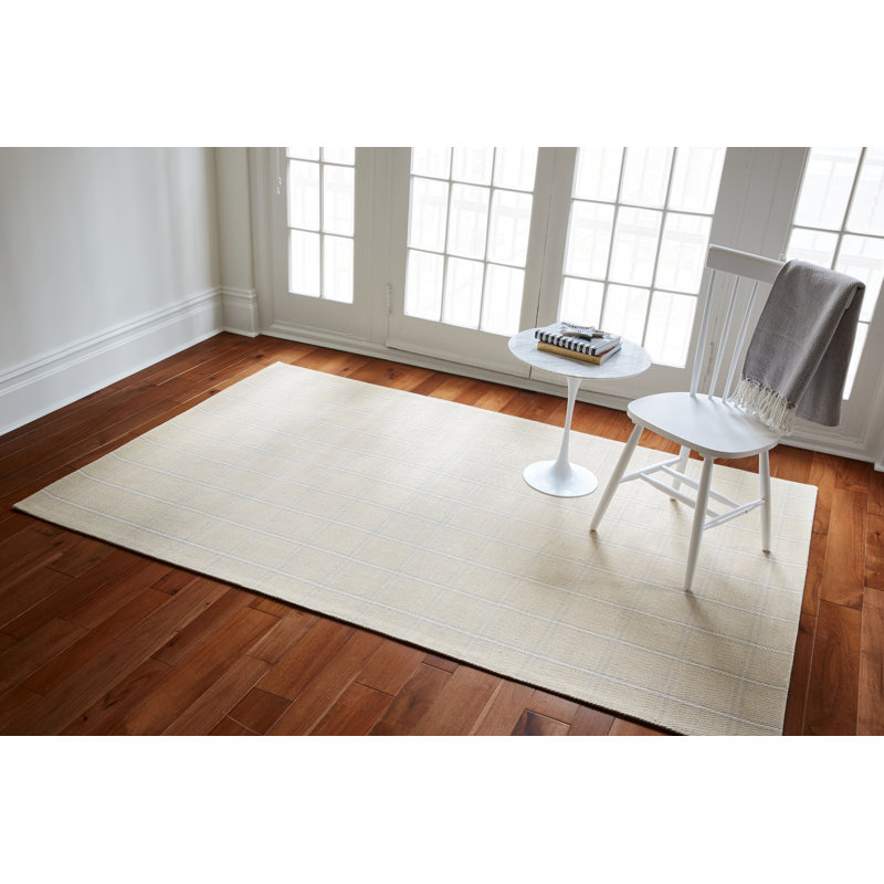 Wool Plaid Area Rug in Beige, Rectangle 5' x 8'