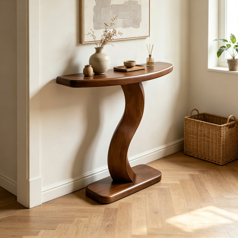 Console en bois en forme de S, H 32,28 po x l 35,43 po x P 11,81 po, Walnut