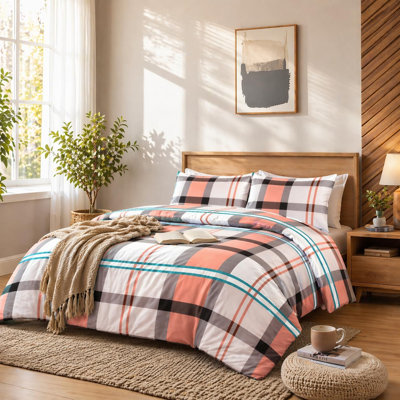 NZ Cotton Blend Plaid Duvet Cover Set with Pillowcases