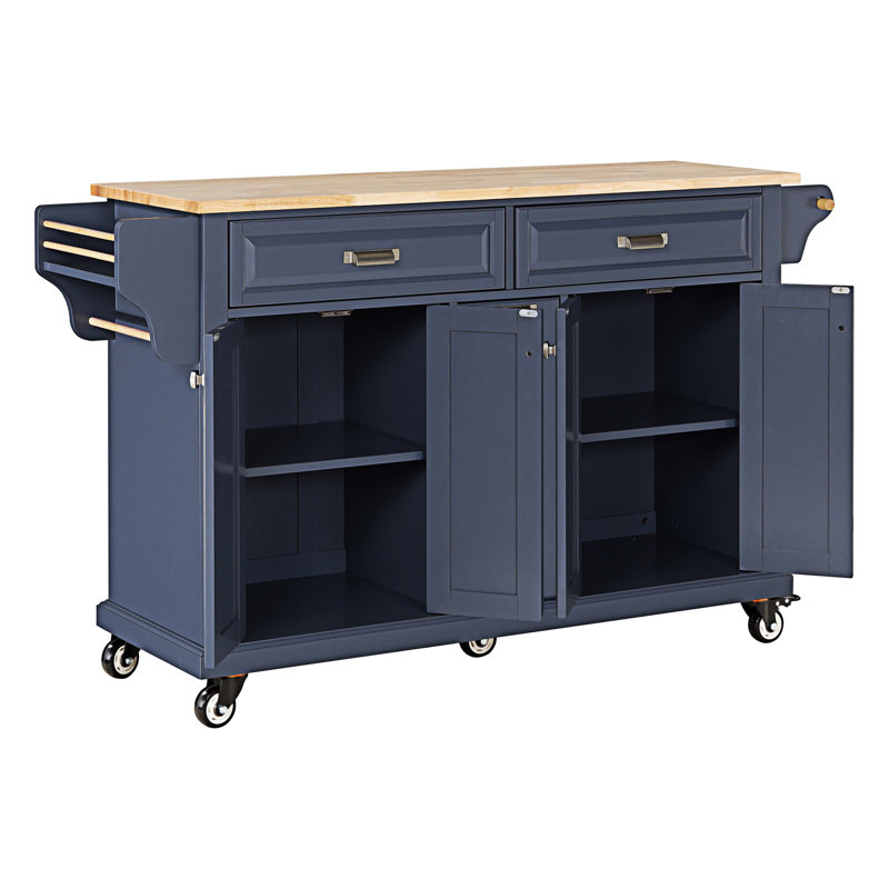Cavid Solid Wood Top Kitchen Cart, Blue