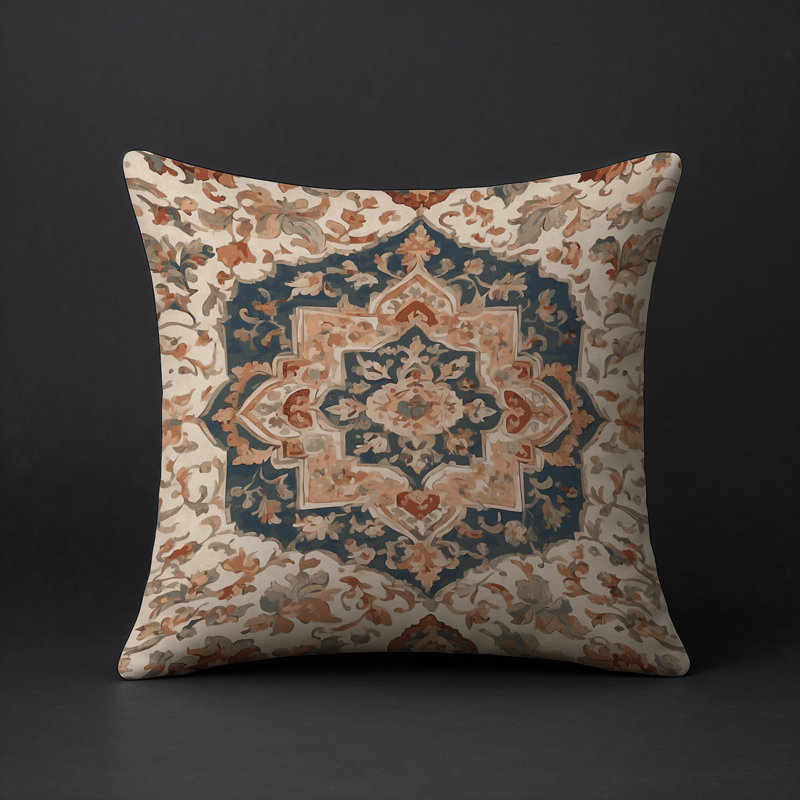 Coussin décoratif intérieur et extérieur Modern, Bleu / beige oriental 1, Carré 20 po