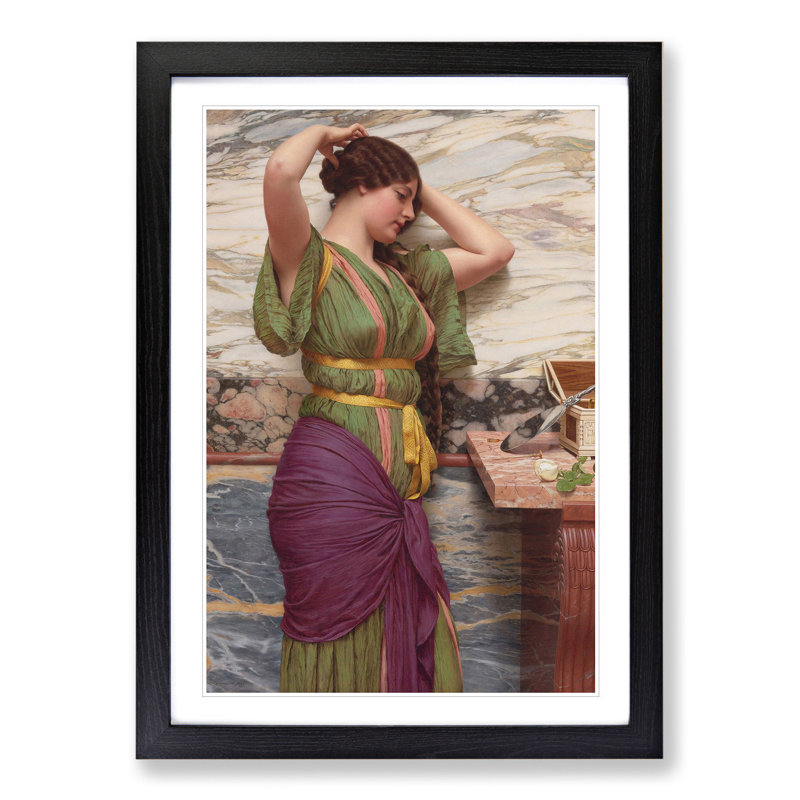 A Fair Reflection by John William Godward - Picture Frame Painting, 48cm H x 36cm W x 2cm D, Black Framed