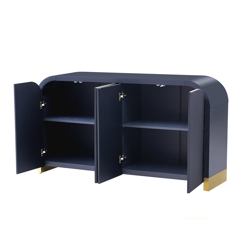 Versatile Curved Corner Cabinet with Adjustable Shelves for Multiple Rooms, Navy Blue
