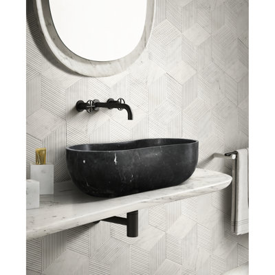 Lavabo vasque en marbre naturel gris foncé, forme ondulée organique de 23,6 po, une pièce, finition mate pour la salle de bain