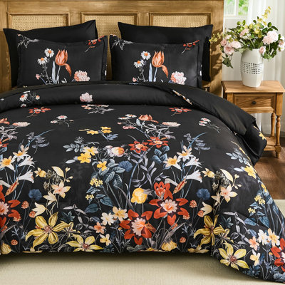 7 Piece Bed in a Bag with Botanical Flowers Patterns, Soft Lightweight Complete Bedding Set with Sheets for All Season