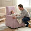 Chaise berçante pivotante rembourrée, chaise de chambre de bébé en coton et lin avec structure en bois massif-1393483817