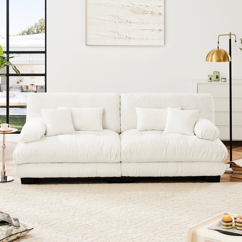 Chenille nuage blanc pour la maison - 2 places avec coussins décoratifs