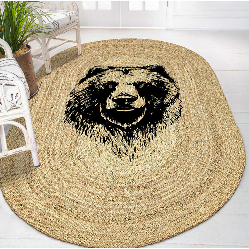 Tapis ovale en jute tissé à la machine beige / noir Cendejas, Ovale 2 pi 11 po x 4 pi 11 po