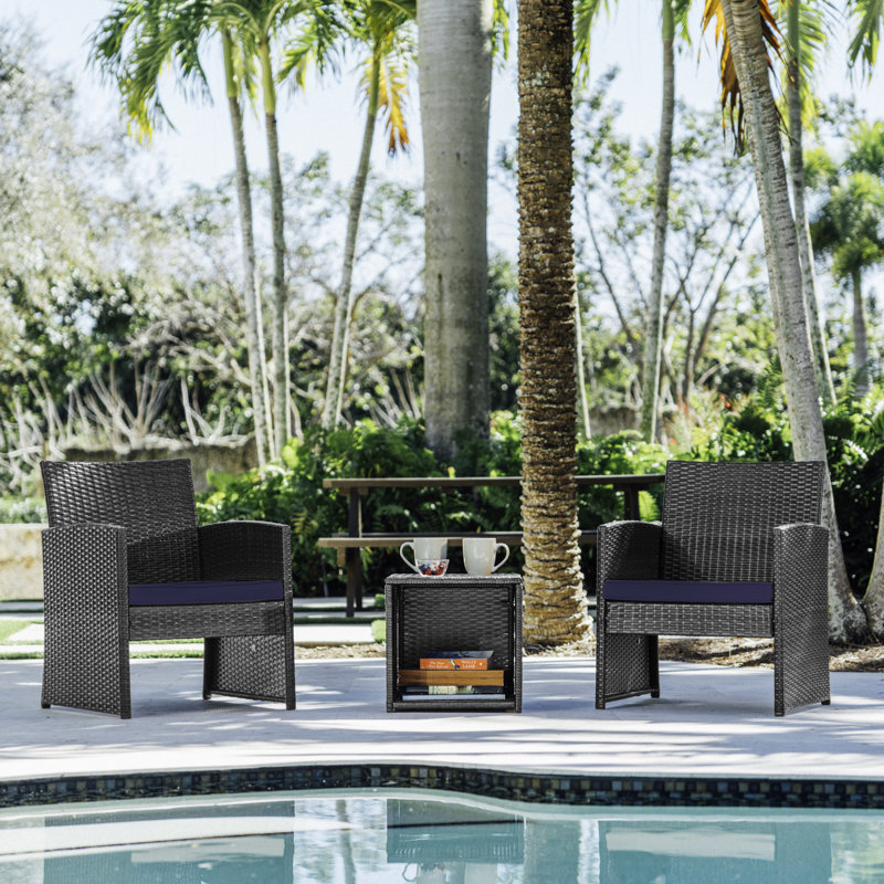 Jacinta 2 - Person Wicker Outdoor Seating Group with Cushions, Grey/Navy