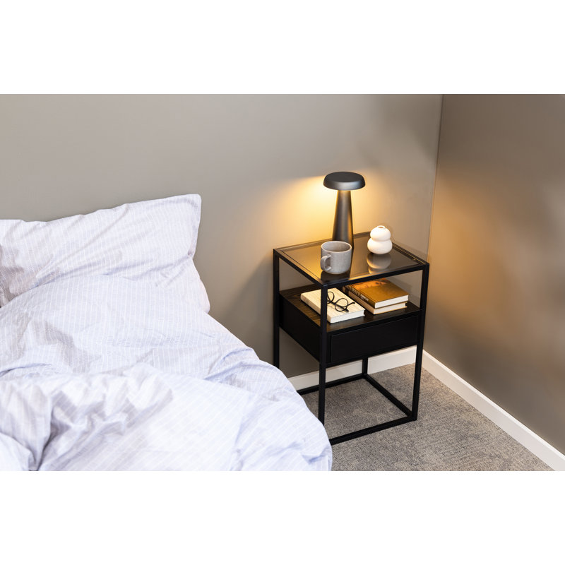 Hohman 40cm W Steel Bedside Table, Black