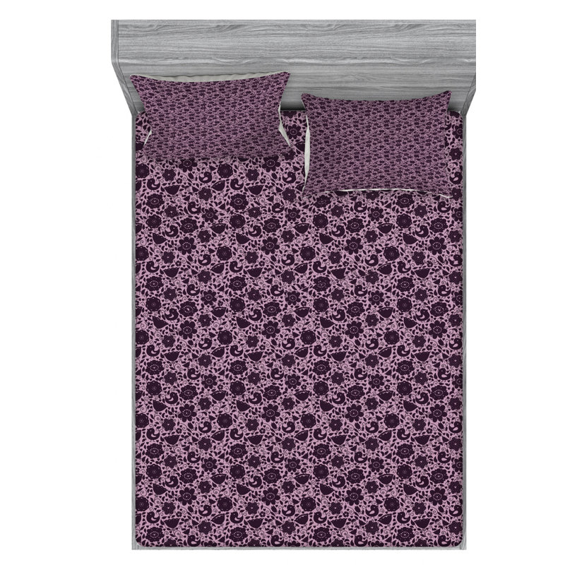 Microfiber Floral Sheet Set, Full Sheet Set with Fitted Sheet