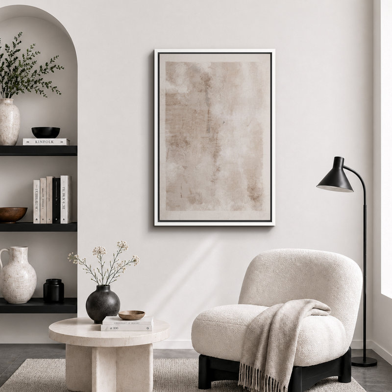 Neutral Minimalist Abstract Beige Wall Artwork, Modern Soft Tone Canvas Pictures, Framed Canvas Giclee Print Wall Art