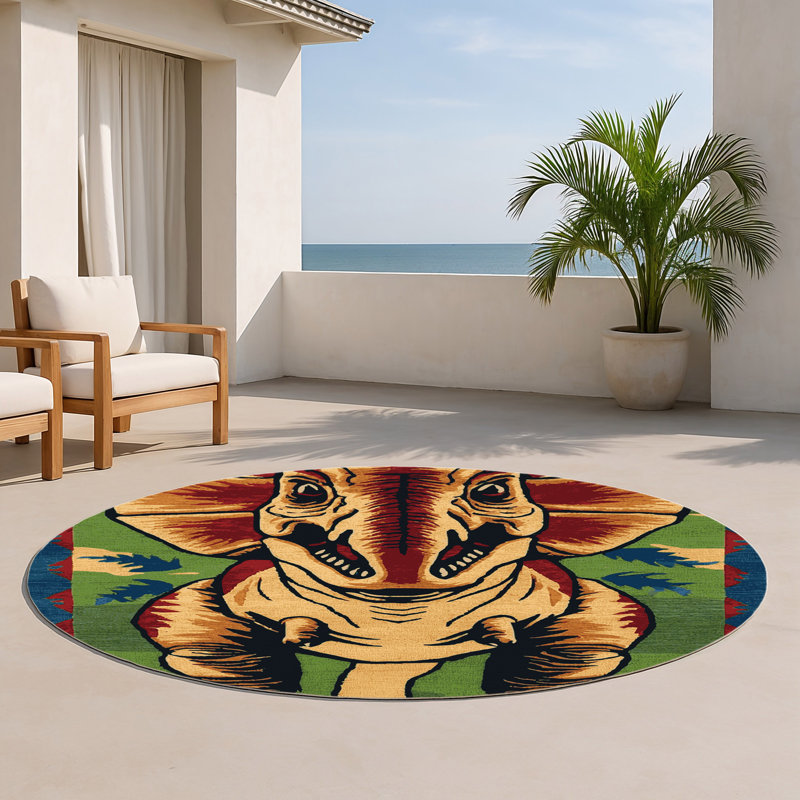 Dinosaurs Purple Indoor and Outdoor Area Rug, Round 5'