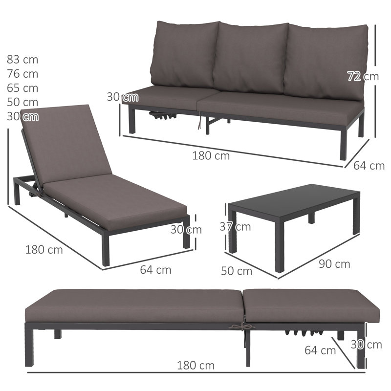 Ayomikun 180cm Long Reclining Double Chaise with Cushions and Table