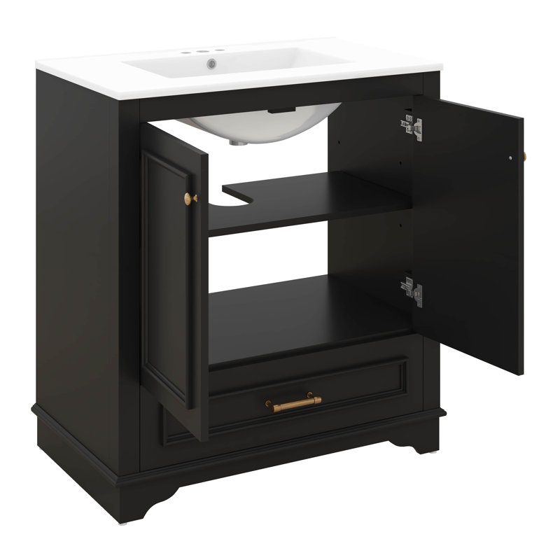Ensemble de meuble-lavabo 30 po avec lavabo, meuble-lavabo avec lavabo en céramique encastré et 2 grandes portes à fermeture en douceur, tiroir