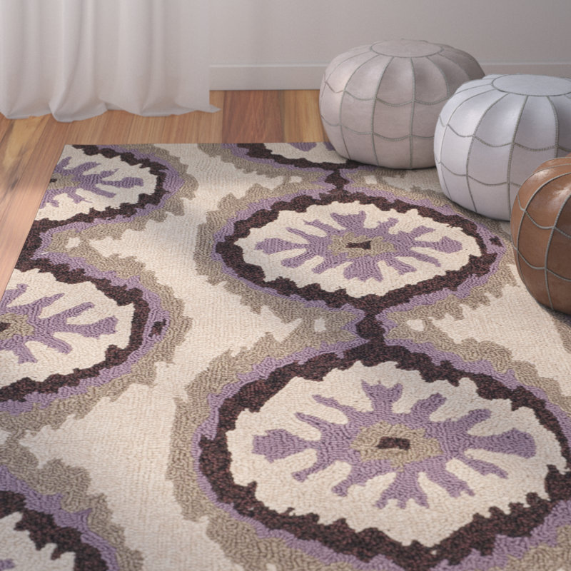 Tapis mauve / beige crocheté à la main d'intérieur / extérieur Puri, Rectangle 8 pi x 10 pi