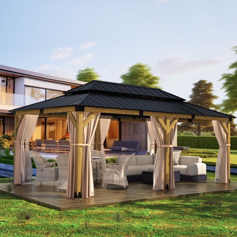 Solid Patio Gazebo, 10 Ft. H x 20 Ft. W x 12 Ft. D, Wood