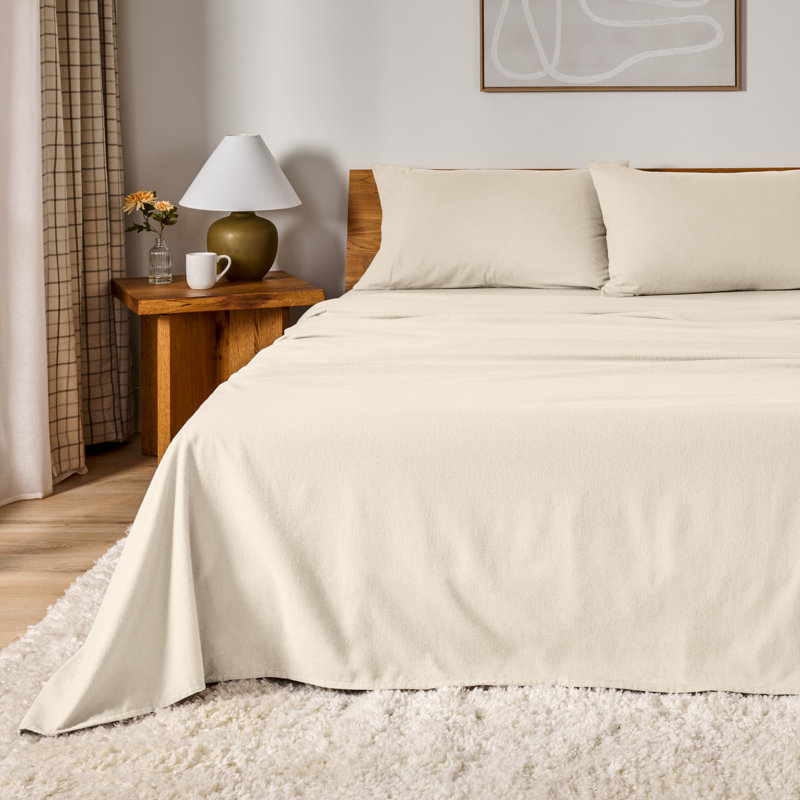 100% Cotton Flannel Sheet Set, Sand, Full / Double Sheet Set with 2 Pillowcases