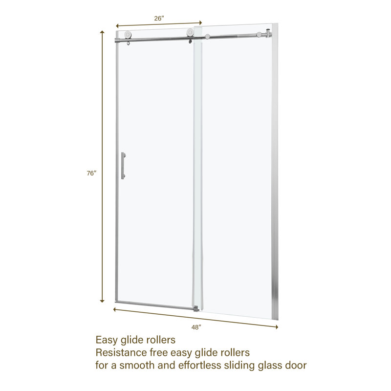 49.5'' 48'' W x 76'' H Single Sliding Frameless Shower Door with Clear Glass, Chrome