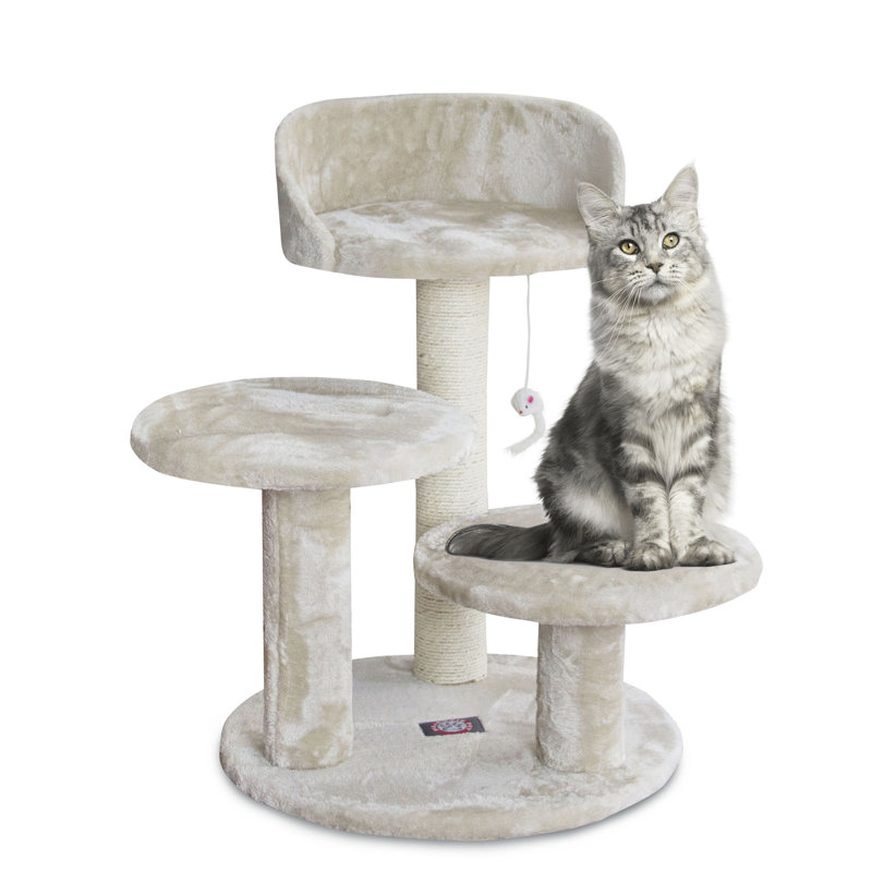 27'' Beige Faux Fur and Sisal Freestanding Cat Tree