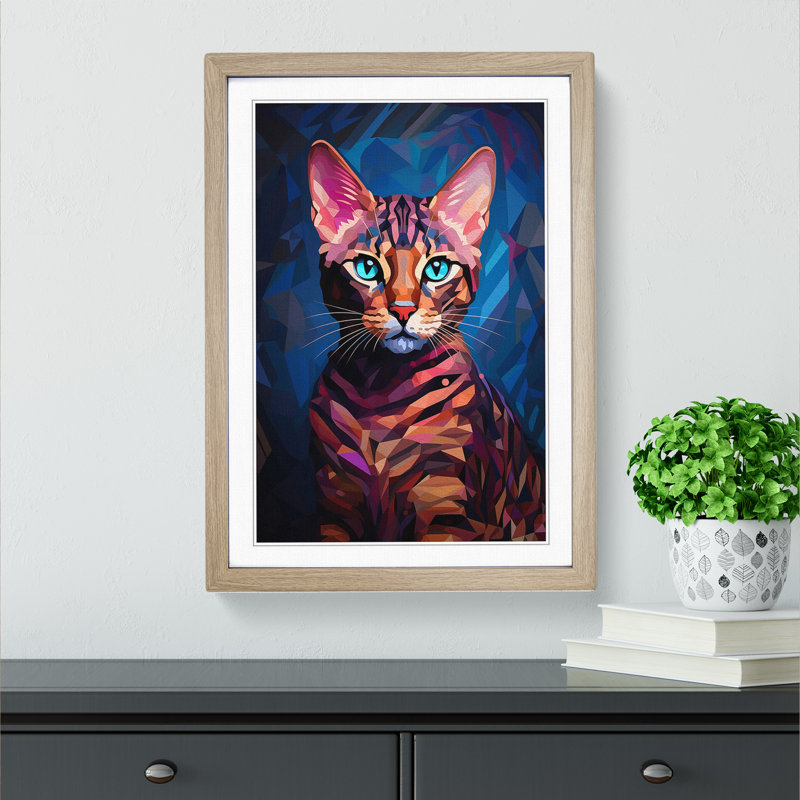 Bengal Cat Futurism No.3 - Framed Print, Oak Framed, 64cm H x 46cm W x 2cm D
