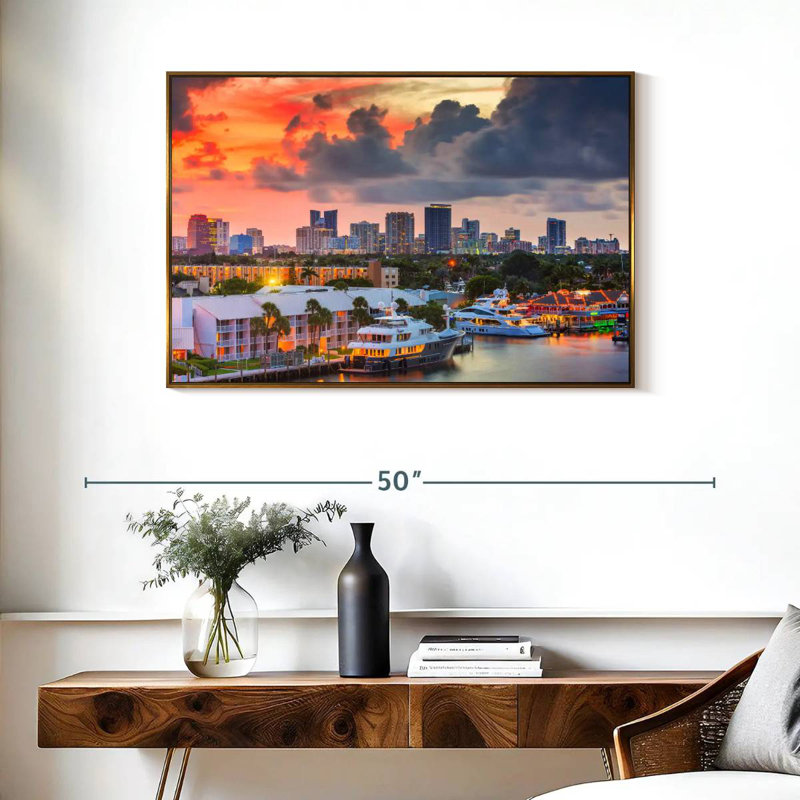 Fort Lauderdale en Floride, Cadre flottant doré, 37 po x 25 po