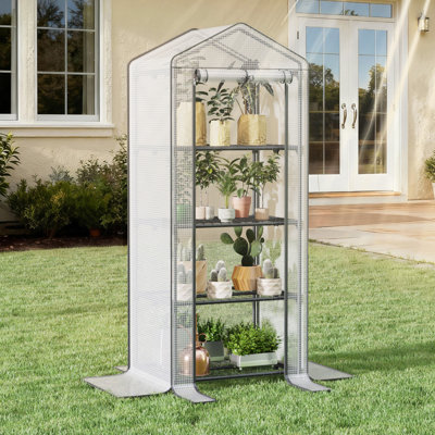 Mini Greenhouse with double Roll-Up Zippered Doors and 4 tiers