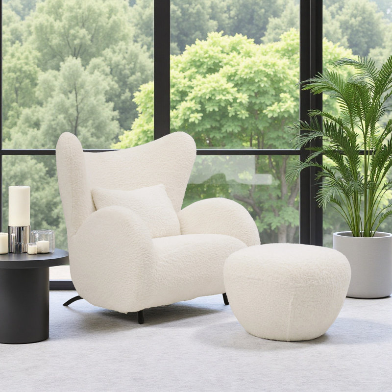 Oversized Modern Teddy Armchair & Ottoman Set, Wingback Chair With 1 Pillow, Yes