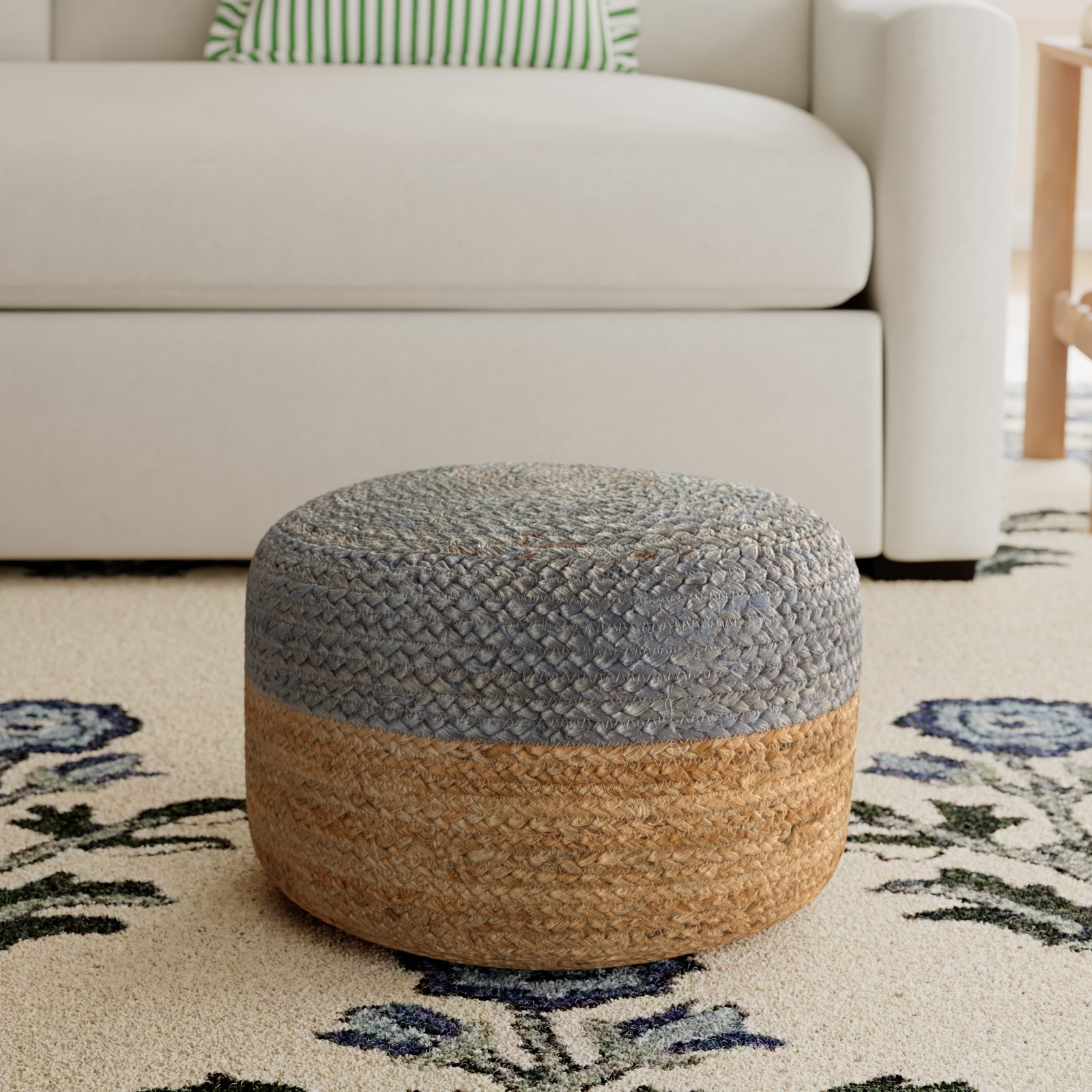 Teele 18" Pouffe, Light Gray/Beige