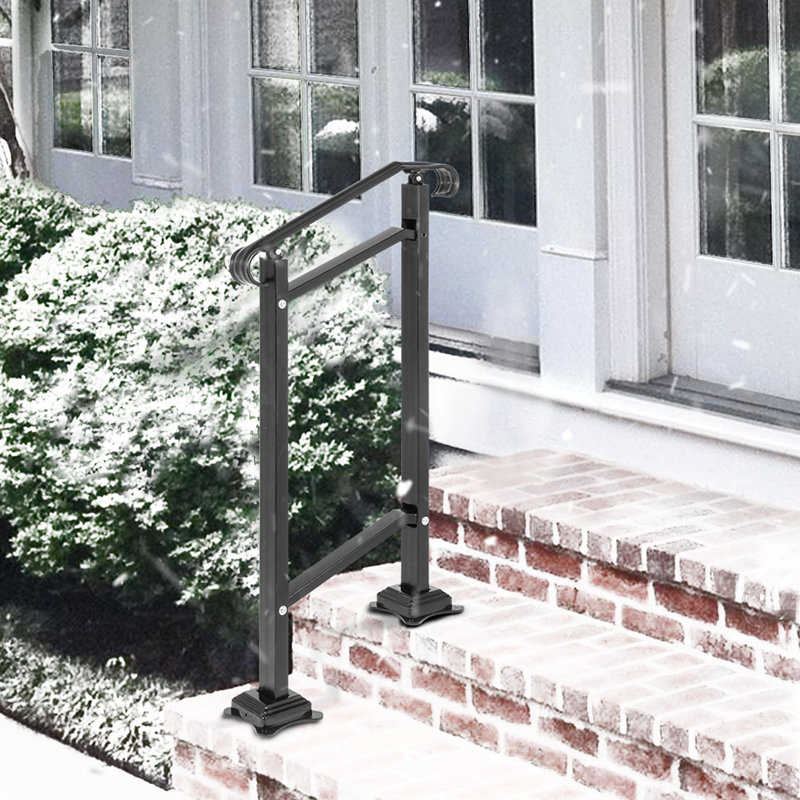 42.5" H x 19.7 " W x 6.3" D Adjustable Iron Handrail Black Fits 1 To 2 Steps Handrail Concrete Decor