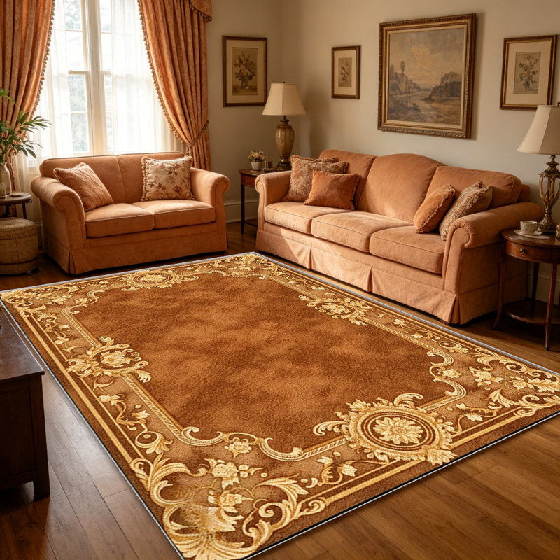 Brown Gold Borderarea rugs for Living Room, Soft and Comfortable, Suitable for all seasons, easy to maintain, machine washable Indoor floor mat, Under Table Farmhouse suitable for Bedroom, Dining Room, Study, Patio, Balcony, Home Decor