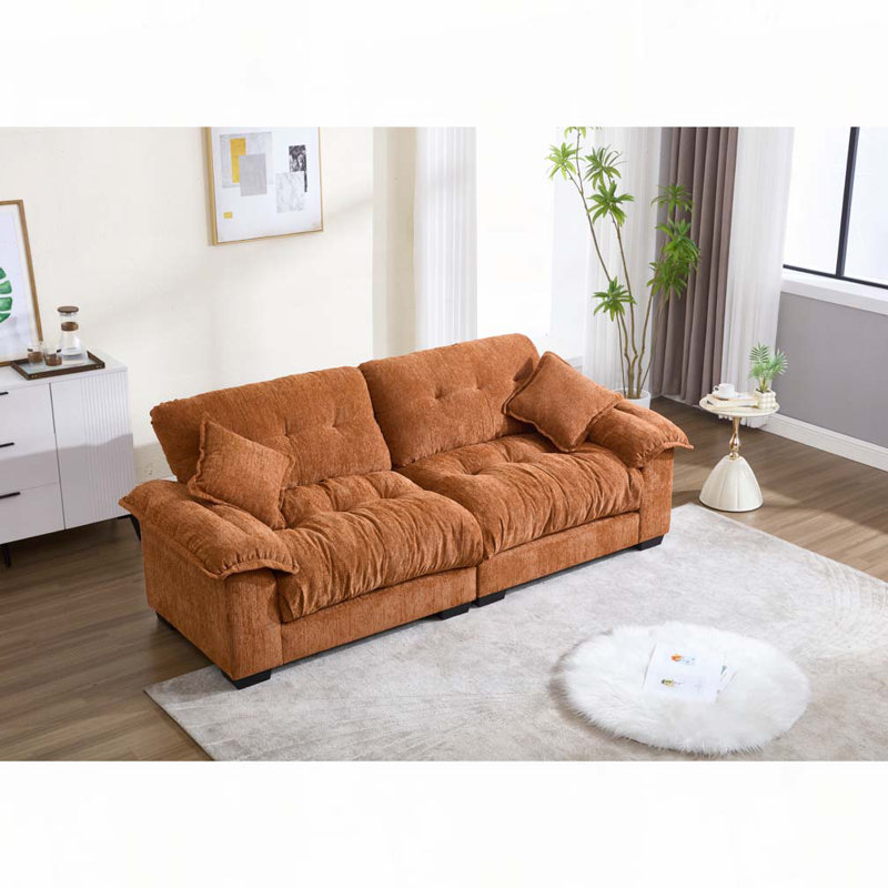 Canapé en chenille 3 places, Orange, H 35,43 po x l 90,16 po x P 37 po