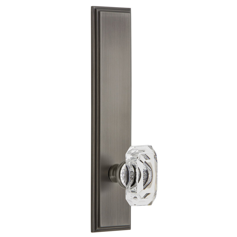 Grandeur Carré Tall Plate Privacy with Baguette Clear Crystal Door Knob, Antique Pewter, 2 3/4", Left Handed